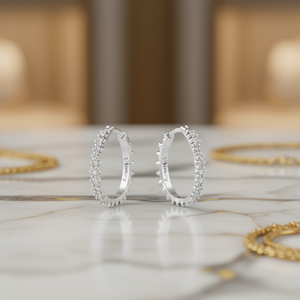 Levathas Orecchini a cerchio in oro bianco con diamanti rotondi incastonati a punta, gioielli classici da donna E2606 - Product Image 2