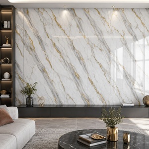 Pannello Murale in PVC Effetto Marmo Bianco Oro Calacatta WYRAX <span class=keywords><strong>per</strong></span> Rivestimento <span class=keywords><strong>Cucina</strong></span>, Superficie Liscia, 1220x2440mm 5mm - Product Image 1