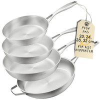 Ensemble de poêles SILBERTHAL 4 pièces en acier inoxydable non revêtu, base multicouche, 20-32 cm, compatible induction, résistant au four, pour la cuisine à domicile