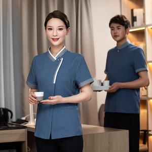 Uniforme <span class=keywords><strong>de</strong></span> personnel <span class=keywords><strong>de</strong></span> ménage nettoyage d'hôtel uniforme féminin et masculin uniforme d'hôtel à manches courtes - Product Image 4