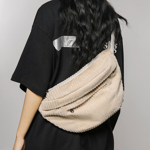 กระเป๋าผ้าลูกฟูกขนาดใหญ่สำหรับผู้หญิง, กระเป๋าแมสเซ็นเจอร์สะพายไหล่เดี่ยวมีซิปกระเป๋าโท้ทผ้าคอตตอนดีไซน์สะพายข้าง - Product Image 5