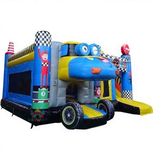 Château gonflable multifonctionnel sur le thème des voitures de course, combo et gonflables avec matériau en PVC, installation facile, capacité maximale de 5 à 10 personnes, en vente - Product Image 1