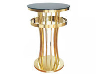 Table de cocktail de luxe en acier inoxydable chromé avec verre réfléchissant noir, table de bar ronde de mariage