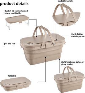 Panier de pique-nique multifonctionnel pliable en plein air beige de bonne qualité Panier de camping en plein air pliant portable avec table - Product Image 4