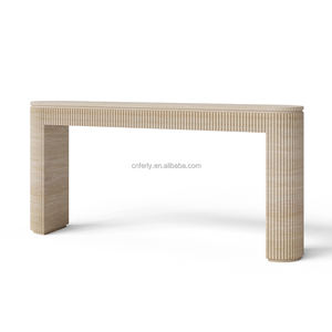 Ensembles de meubles de salon FERLY luxe moderne combinant une texture profonde avec une table <span class=keywords><strong>console</strong></span> en travertin en pierre naturelle - Product Image 4
