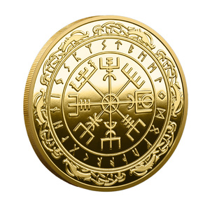 Noordse Viking Rune Metaal Ambachtelijke Herdenkingsmunt Kompas Thema Souvenir Munt Vintage Stijl Bureaudecoratie - Product Image 2