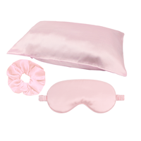 Ensemble de beauté en soie 3 en 1, taie d'oreiller en satin, masque pour les yeux, chouchou pour cheveux, kit cadeau pour les voyages et la nuit