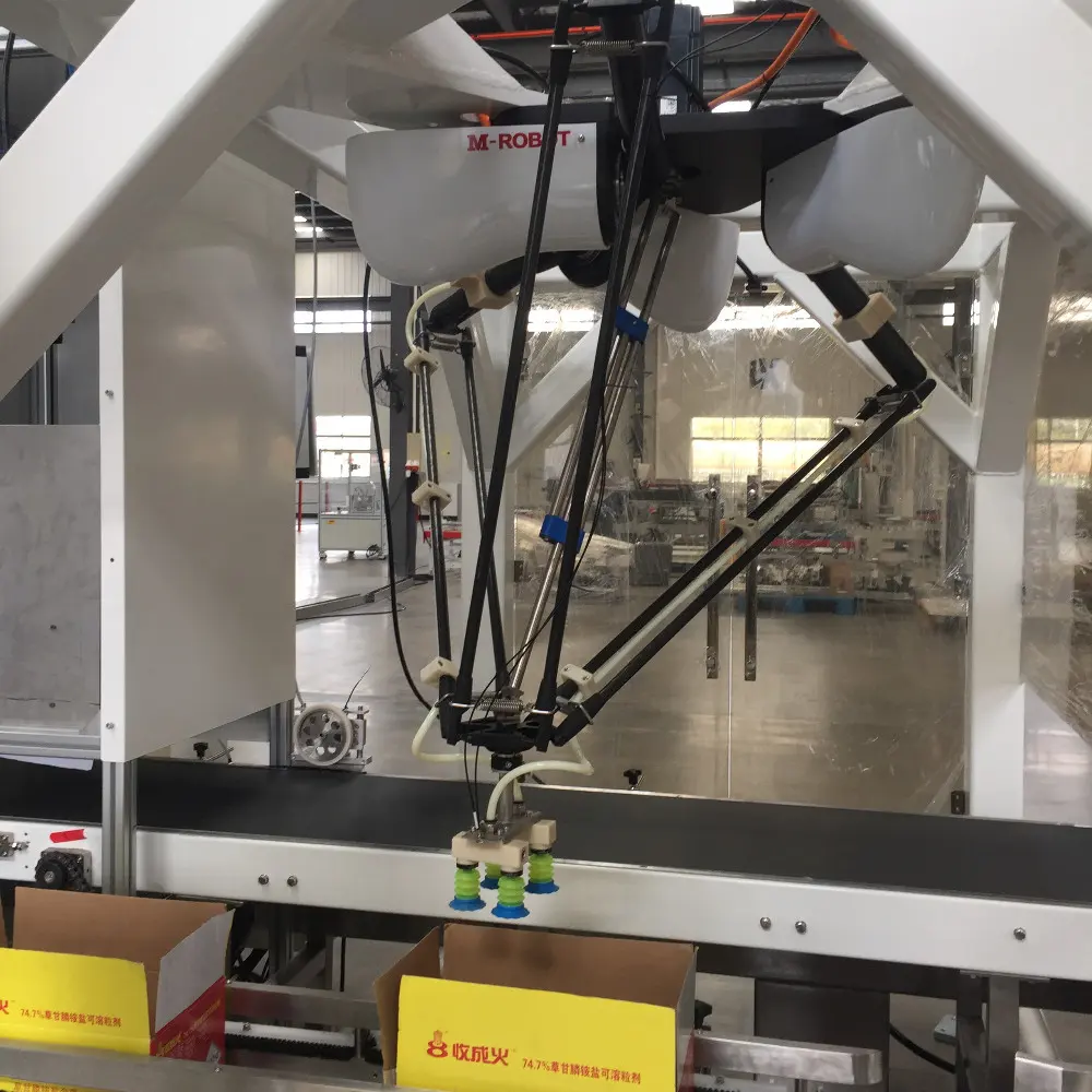 Automatische Delta Robot Pick En Plaats Koekjes Tassen Karton Verpakker/Sachets Kartonverpakking Machine Lijn