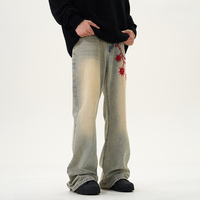 Mode Vintage Lavage Délavé Bleu Clair Pantalon Évasé Hommes Haute Qualité Broderie Casual Denim Jeans Personnalisé Hommes Designer Jeans