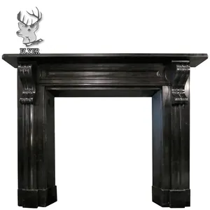 European High Quality Italian French Style Contemporary Fireplace Surround Black Marble Indoor Fireplace Mantel