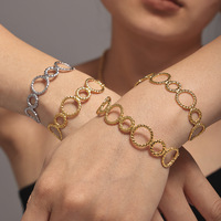 Bracelets ZSZL classiques pour femmes, géométriques, à maillons filetés, ouverts, en acier inoxydable plaqué or 18 carats PVD, scintillants et tendance