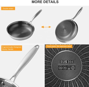 Casserole triples de qualité alimentaire en inox 304, poêle à grille antiadhésive en forme de nid d'abeille avec poignée en acier inoxydable, <span class=keywords><strong>wok</strong></span> de cuisine à domicile - Product Image 4