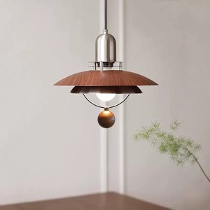 Ufo Pendant Lamp Walnut Wood Round Led <b>Light</b> For Home Restaurant Cafe Bar Hotel <b>Lighting</b> Fixtures - Product Image 2