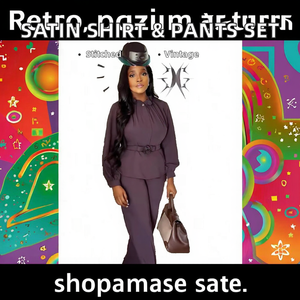 Ensemble élégant 2 pièces pour femme : haut en satin uni à manches longues avec ceinture et pantalon large brodé à fermeture éclair, coupe droite longueur pleine, idéal pour l'été - Product Image 2
