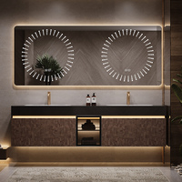 Ensemble de meuble de salle de bain avec lavabo intégré en céramique sans joint de style hôtel, double vasque, miroir intelligent anti-buée, étanche