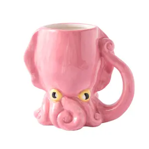 3d章鱼陶瓷杯无手柄高品质卡通造型杯粉彩大容量