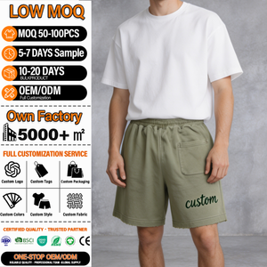 Shorts cargo en coton pour homme, broderie personnalisée, couleur unie, taille mi-haute, cordon de serrage, décontractés, respirants - Product Image 1