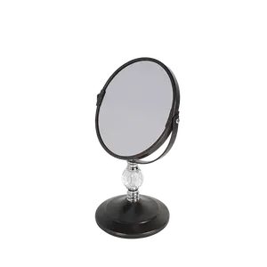 Pó Matte Black Round Makeup Mirror Crystal Decor Espelho Girado Double Sides Ampliação Desktop Mirror