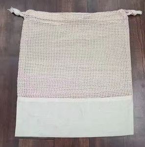 Organic Cotton <b>Mesh</b> Drawstring <b>Bag</b> Eco Friendly Reusable Grocery Shopping <b>Bag</b> with Medium Rope Handle for Daily Use - Product Image 1