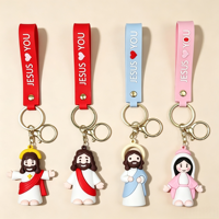 Vente chaude usine : Figurines en PVC de Jésus, design original, décoration religieuse de Pâques, porte-clés jouet anime Jésus embrassant Dieu
