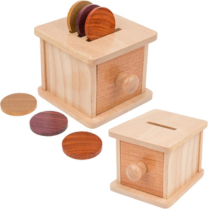 Boîte à pièces Montessori en bois - Boîte de permanence des objets double face en bois naturel pour bébés de 1 an - Jouet éducatif en bois - Product Image 1