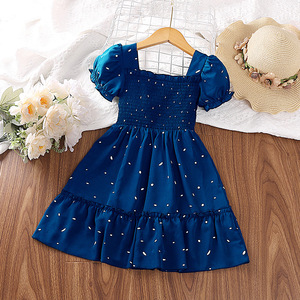 Robe de princesse mignonne vert foncé pour <span class=keywords><strong>filles</strong></span> de 2 à 6 ans, manches courtes, col carré, manches bouffantes, robe à plusieurs couches - Product Image 4