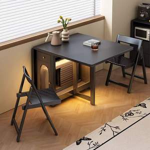 Black Folding Dining <b>Table</b> Rectangle Metal Legs <b>Foldable</b> Storage <b>Small</b> Apartment Use - Product Image 1