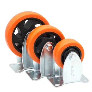 PVC 캐스터 트롤리 바퀴 중장비 캐스터 산업 의료 작업대 캐스터 바퀴 오렌지 고무 회전 강철 코어