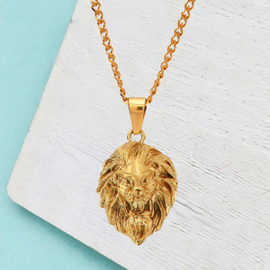 Collier pendentif <span class=keywords><strong>lion</strong></span> en or 18 carats pour homme, style punk, en acier inoxydable, bijoux hip-hop, pendentif tête de <span class=keywords><strong>lion</strong></span> de 25 mm, collier animalier - Product Image 2