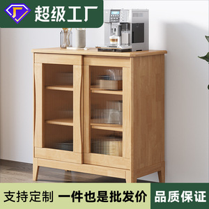 Solid Wood Sideboard Kitchen Storage Cabinet Oak Tea Cabinet Living Room Bedroom Furniture With <b>Drawers</b> And Glass Doors - Product Image 5