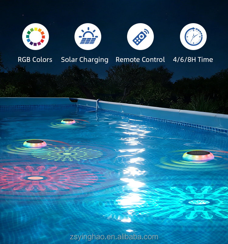 RGB Solar Swimming Pool Light IP67 Waterproof Outdoor LED Floating Pool Lights with Remote Control 360 Beam Angle