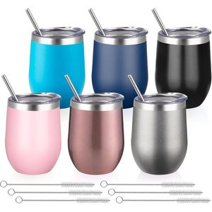12oz Stainless Steel Wine Tumbler with Lid and Straw, <b>Double</b> <b>Wall</b> Vacuum Insulated Stemless Wine Glass Tumbler Cup, Coffee <b>Mug</b> - Product Image 2