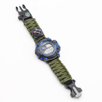 Bracelet de survie numérique tactique multifonctionnel 7 en 1 réglable, étanche, pour les sports de plein air, montre à double cadran
