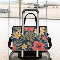 Sac pour ordinateur portable matelassé personnalisé à motif floral tropical insulaire pour ordinateur de 14 à 16 pouces avec poignées et bandoulière