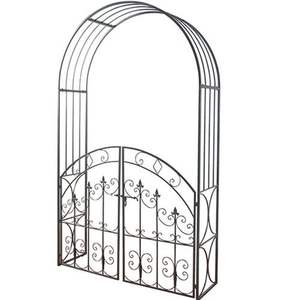 Arche <span class=keywords><strong>de</strong></span> jardin en métal noir coucher <span class=keywords><strong>de</strong></span> soleil avec <span class=keywords><strong>portail</strong></span>, au design visuellement attrayant et à un toit arrondi traditionnel - Product Image 5