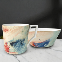 Lot de 6 assiettes créatives en céramique abstraite de 6,5 à 12 pouces avec bord doré et présentoir étagé pour hôtels et cafés