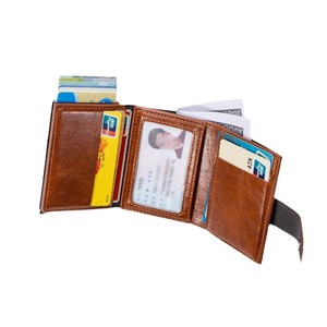 Porta carte di credito banca retrò uomo, metallo Anti ladro astuto portafoglio minimalista, in pelle sintetica <span class=keywords><strong>nero</strong></span> porta carte in contanti - Product Image 3