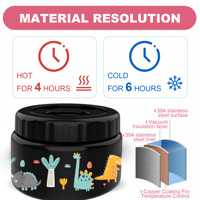 Thermos à soupe à large ouverture isolé sous vide noir de 12 oz pour aliments chauds, récipient à lunch en acier inoxydable anti-fuite pour enfants, boîte à nourriture
