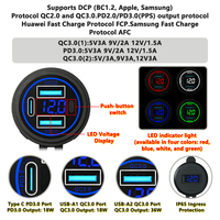 Chargeurs USB pour bus, chargeur de téléphone de voiture, voltmètre LED, chargeur rapide 3.0, 2 ports USB-A et PD 36W, prise de chargeur de voiture avec interrupteur