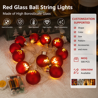 Guirlande lumineuse à boules de verre rouge en borosilicate, à piles, pour décoration de Noël et de la maison, vente en gros, fabricant OEM, sans plomb