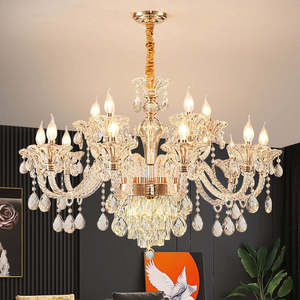 Lustre en cristal LED classique grand format doré Zeal Lighting, luminaire de plafond rond moderne pour salon - Product Image 3