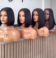Wig Bob Rambut Asli Tanpa Lem, Pakai Langsung, HD Lace Front M Lagos 15A SDD STW, Rambut Virgin Mentah, Pre Plucked, Hairline Alami untuk Wanita