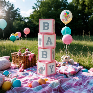 Scatola di Palloncini Gillian Wood Grain BABY a Forma di Cubo con Lettere e Grafica Elefante, Decorazioni per Feste di Natale, San Valentino, <span class=keywords><strong>Laurea</strong></span> - Product Image 1