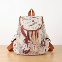 Tas Ransel Wanita Gaya Etnik Impor, Bordir Gajah Kucing, Kanvas, Ritsleting, Kapasitas Besar 20-35L, Cocok untuk Perjalanan