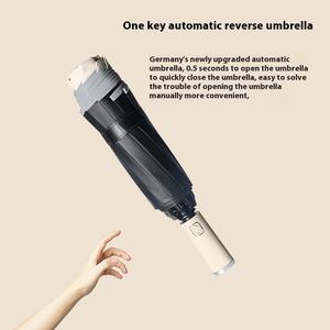 Grand <span class=keywords><strong>parapluie</strong></span> inversé semi-automatique en vinyle noir avec poignée colorée <span class=keywords><strong>Parapluie</strong></span> pour <span class=keywords><strong>homme</strong></span> d'affaires résistant aux tempêtes - Product Image 5