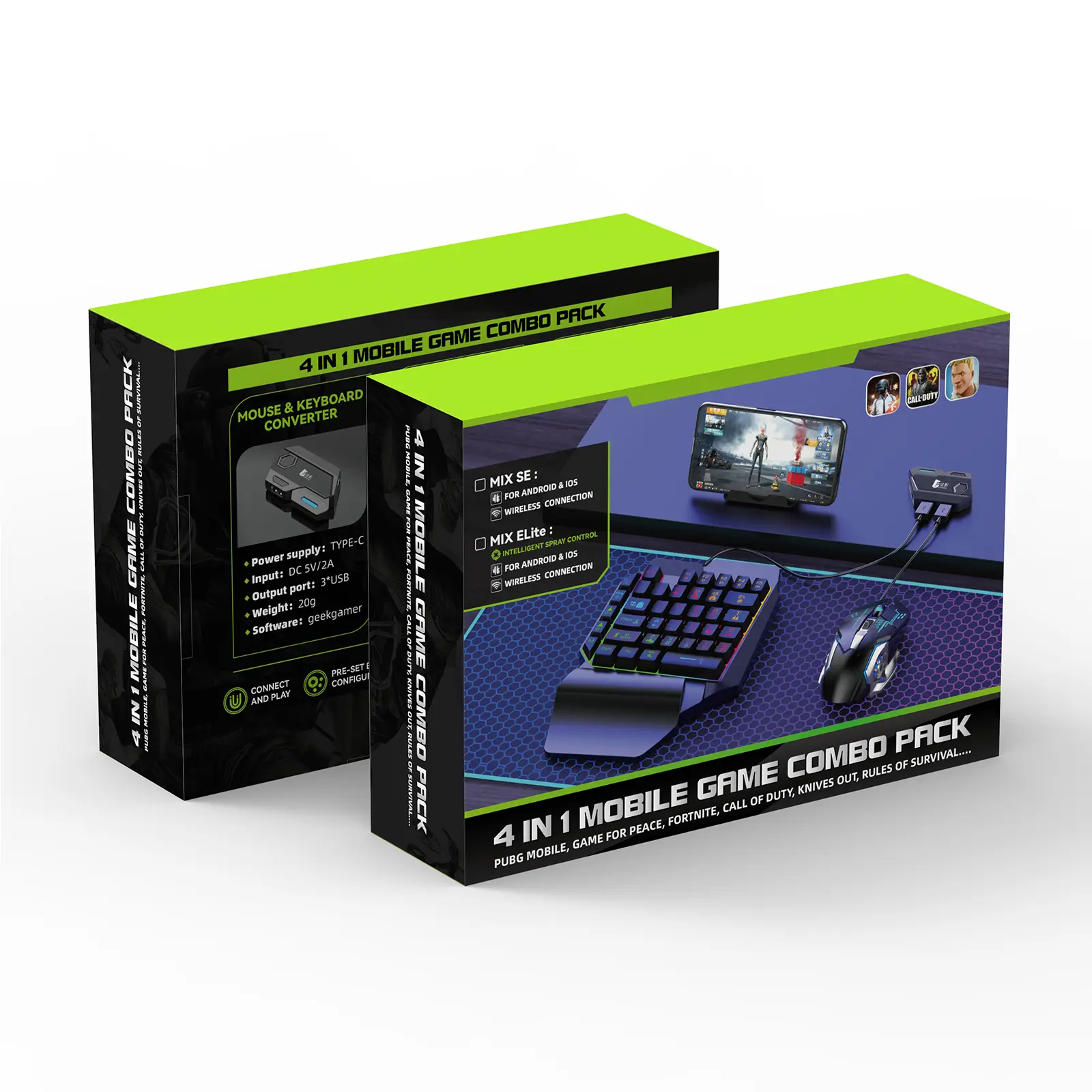 Keyboard dan Mouse Game Seluler Mini 4-In-1, Keyboard dan Mouse Game Seluler Kombo untuk Bermain Game