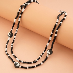 Collane a Doppio Strato con Perline Bianche e Nere in Stile Nazionale per Uomo e Donna, Gioielli con Catena Elastica Yin Yang Tai Chi - Product Image 3