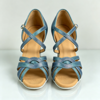 Chaussures de danse salsa et latine professionnelles pour femme, bleu paon, talon moyen, semelle souple, classiques, 5 brides, modèle basique