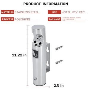 Recipiente de colilla de cigarrillo de acero inoxidable para exteriores montado en la pared Cenicero montado en la pared del cilindro de acero inoxidable 304 - Product Image 3