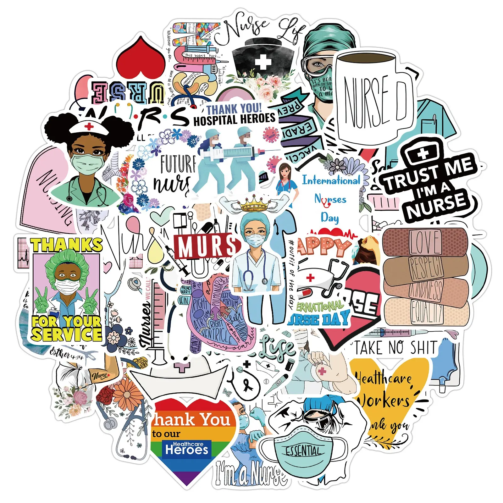 50 Stuks Internationale Verpleegkundigen Dag Stickers Voor Verpleegster Arts Vrede Home Scrapbooking Decor Graffiti Diy Sticker